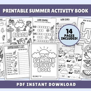 Summer Printable Activity Bundle, Kid Coloring Pages, Word Search, Word Scramble, Maze Worksheet, Summer Camp Activities, SummerBucket List