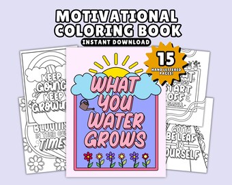Motivational Plant Coloring Pages for Adults: Therapeutic Quotes (Printable PDF Download)
