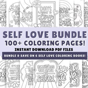 BUNDLE Self Love Coloring Book PDF, Positive Coloring Pages for Adults, Teen Coloring, Motivational Coloring, Cozy Bold Coloring Pages Easy