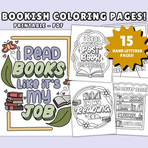 Dibujos para colorear para amantes de los libros: Arte con citas sobre la lectura (Descarga digital imprimible, PDF)