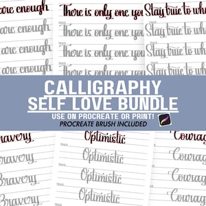 Digitale Selbstliebe Kalligraphie Übungsblatt Bündel, Handlettering Arbeitsblatt, iPad Procreate Kalligraphie Arbeitsblatt, Procreate Kalligraphie Arbeitsblatt