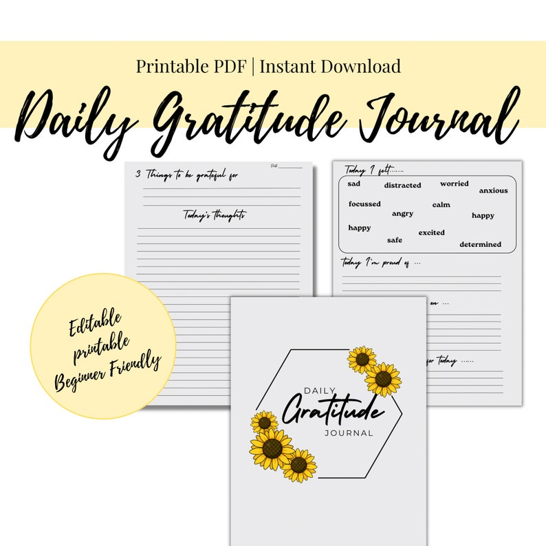 Daily Gratitude Journal Printable Journal Goal Setter PDF image 1