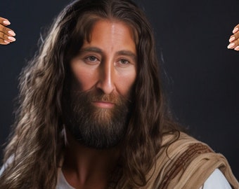 Göttliche Fusion: Grabtuch von Turin Gesicht überlagert auf Jesus authentischen Ausdruck AI Art