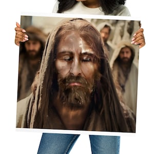 Divine Encounter: The Photorealistic Face of Jesus on the Shroud of Turin Poster Free delivery