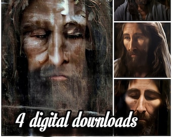 Weihnachts-Heilige-Gesichter Bündel: Grabtuch von Turin Jesus & Serene AI Portraits - Digitale Downloads