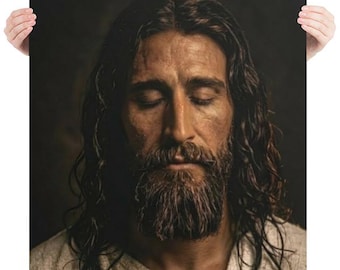 Shroud Face Jesus Portrait – Candlelit Last Supper Inspired Christian Wall Art Print