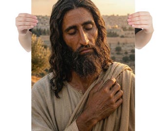 Ascension Jesus on the Mount of Olives Print, Shroud Inspired Christian Wall Art, Ascension Prayer Poster, Biblical Jesus Artwork