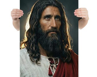 Shroud-Inspired Portrait Print of Jesus | Photo Paper Poster | Christian Wall Art | Vertical Faith Artwork
