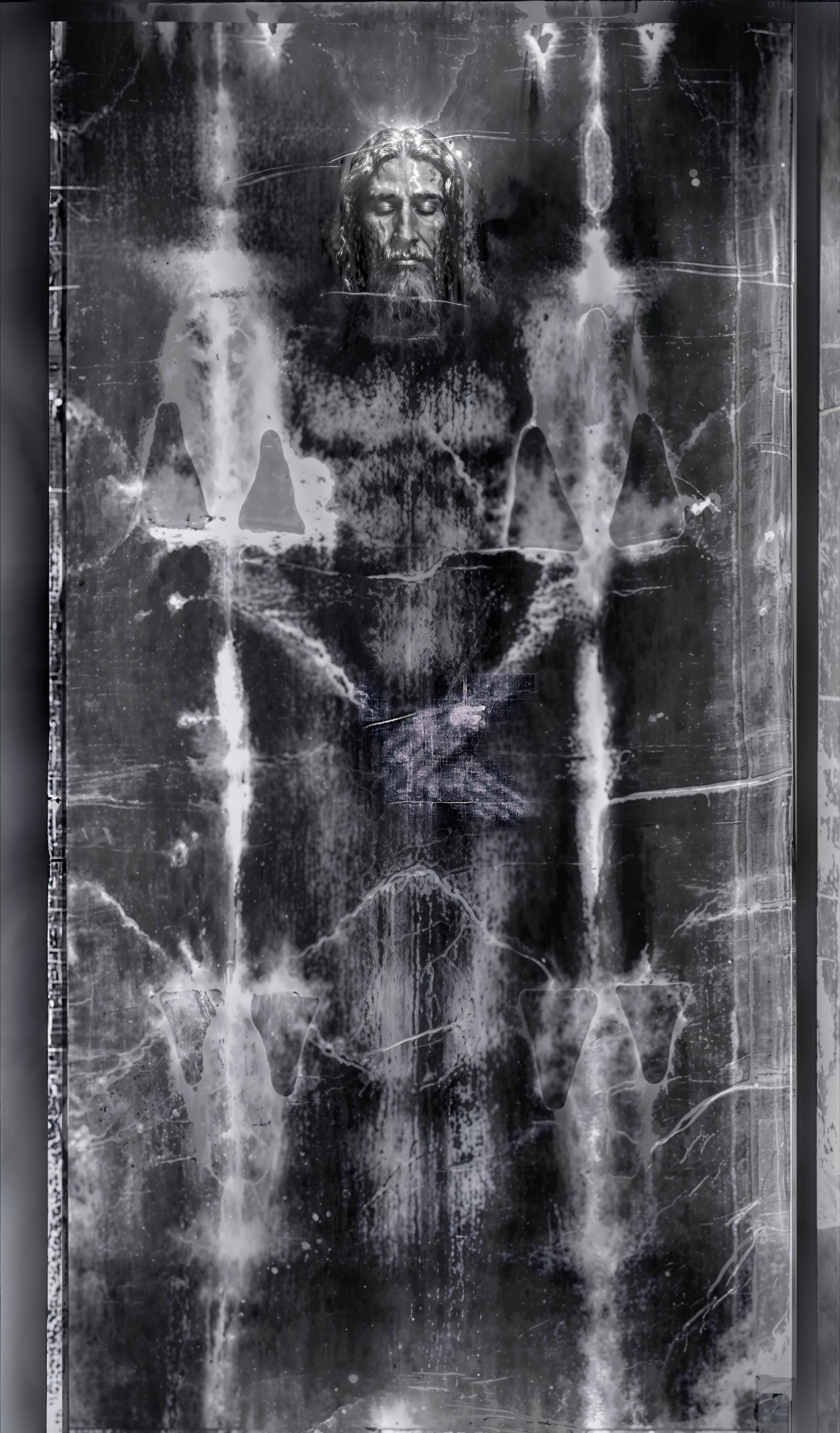 Full Body Shroud of Turin Man – Enhanced Negative Art Print Set