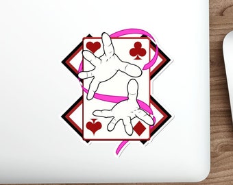 Playing Card Die-Cut Sticker (Water-Resistant) Bold Japanese Anime Hands Reaching with Unique Pink Ribbon Manga Fan Gifts