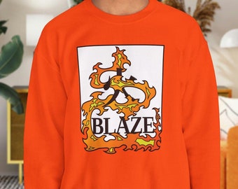 Bold Blaze Unisex Crewneck Sweatshirt Fiery-Themed Design with Flames & Kanji Fire Inside a Simple Boxed Graphic Pullover