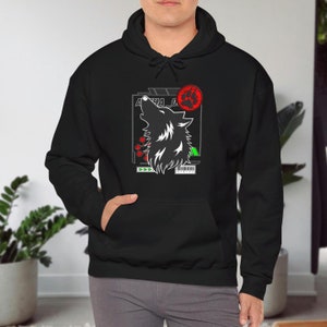 Stylish Howling Shikigami Wolf Lovers Everyday Wear Unisex Hooded Sweatshirt Unique Divine Dog Paw Print Stamp Hoodie
