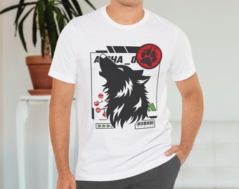 Stylish Howling Shikigami Wolf Lovers Everyday Wear Unisex T-Shirt Unique Divine Dog Paw Print Stamp Graphic Tee