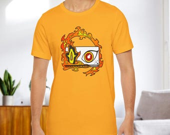 Flame Sword with Guard Crewneck T-Shirt Unique Eye-Catching Ring of Fiery Anime Art Slayer Fans Graphic Tee