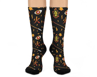 Flame Sword with Guard Cushioned Crew Socks Unique Eye-Catching Ring of Fiery Anime Art Perfect Slayer Fans Gift