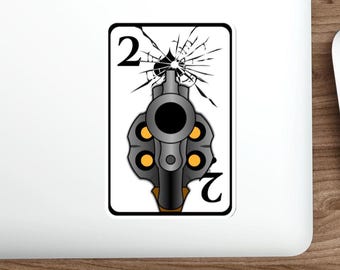 Number 2 Spade Playing Card Die-Cut Sticker Black and White Mysterious Anime Pistol High Risk Magical Poker Cards Collector Gifts