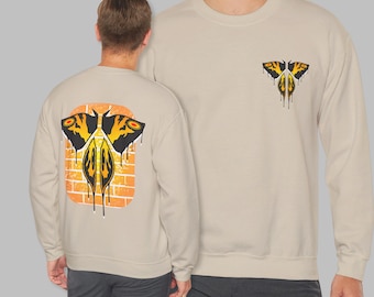 The Celestial Fantasy Kaiju Queen Moth Unisex Crewneck Sweatshirt Winged Monster Monarch Graffiti Pullover