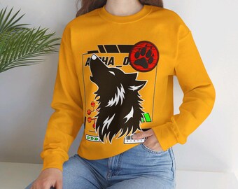 Stylish Howling Shikigami Wolf Lovers Everyday Wear Unisex Crewneck Sweatshirt Unique Divine Dog Paw Print Stamp Pullover