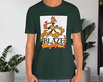 Bold Blaze Unisex Crewneck T-Shirt Fiery-Themed Design with Flames & Kanji Fire Inside a Simple Boxed Graphic Tee