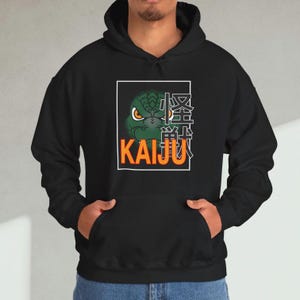 Epic Kaiju Unisex Hooded Sweatshirt Bold Japanese Gaint Monster Typography Art Design Graphic Hoodie