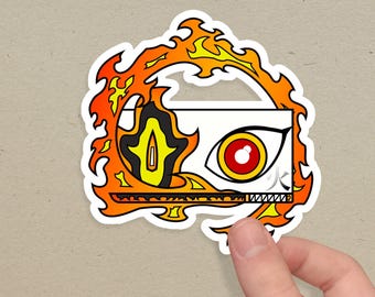 Flame Sword with Guard Kiss-Cut Sticker Unique Eye-Catching Ring of Fiery Anime Art Perfect Slayer Fans Gift (White or Transparent)