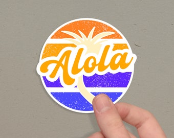 Alola Summer Island Vibes Die-Cut Sticker Japanese Anime Palm Tree Sunrise Manga PKM Monsters Sunset Gift (Water-Resistant)