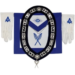 Masonic Regalia Blue lodge Secretary officer apron set chain collar apron gloves set