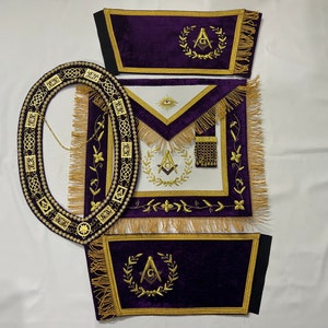 MASONIC GRAND LODGE Master Mason Apron, Cuffs with Chain Collar Purple, 14