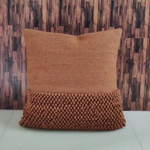Deep Orange Rust Orange Chunky Loops Hand Woven 100% Wool Inches Decorative Throw