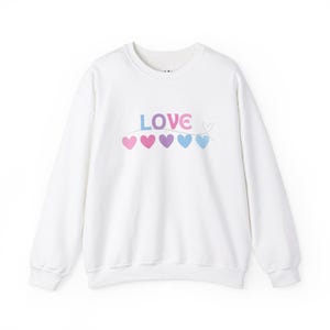 Pastel LOVE and Hearts Crewneck Sweatshirt for Valentine&#39;s Day, Gifts for her, Unisex Sweatshirt, Heart Print Shirt, Love Pullover,