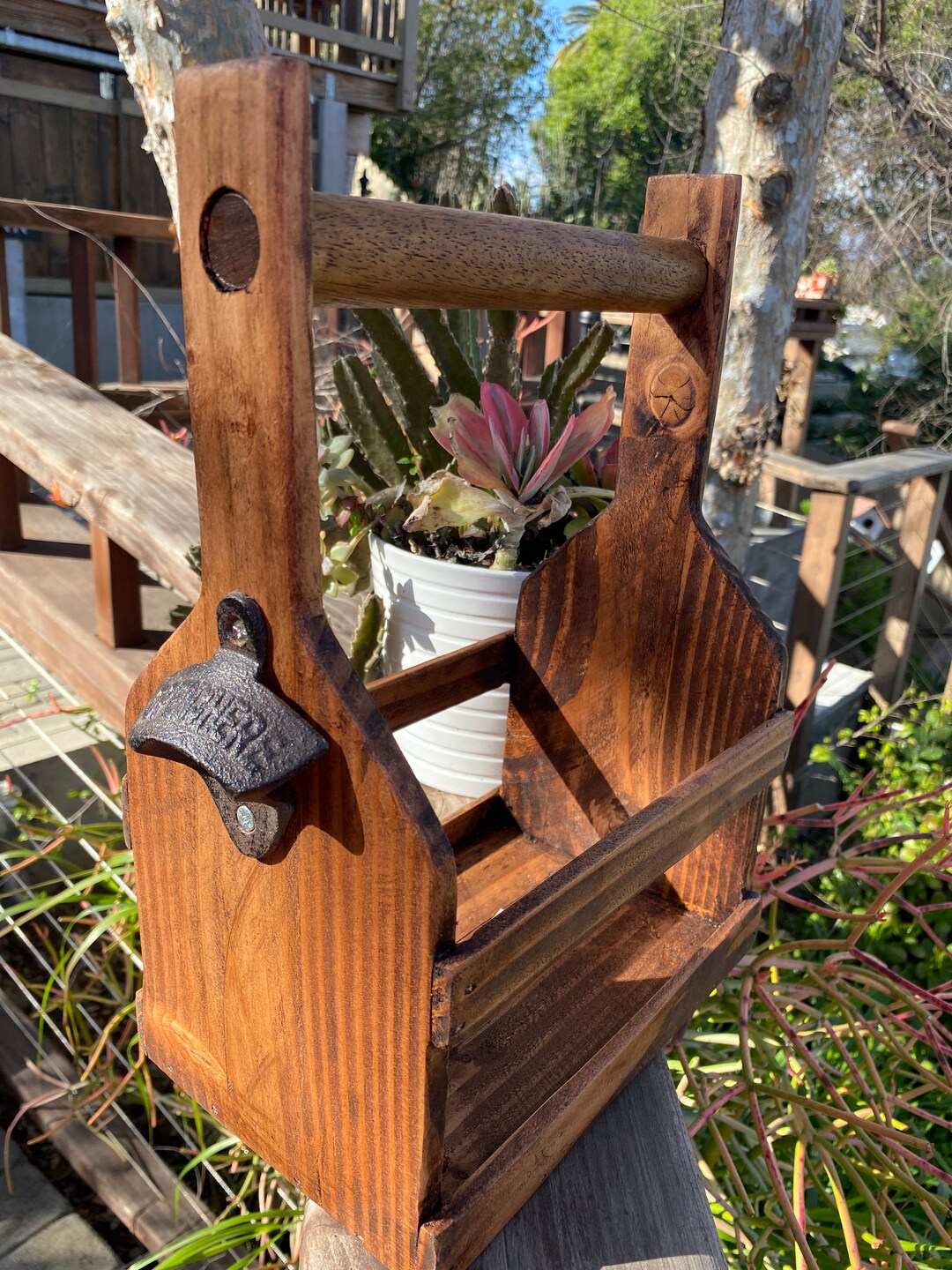 Drink Caddy With Custom Wood Handle Etsy