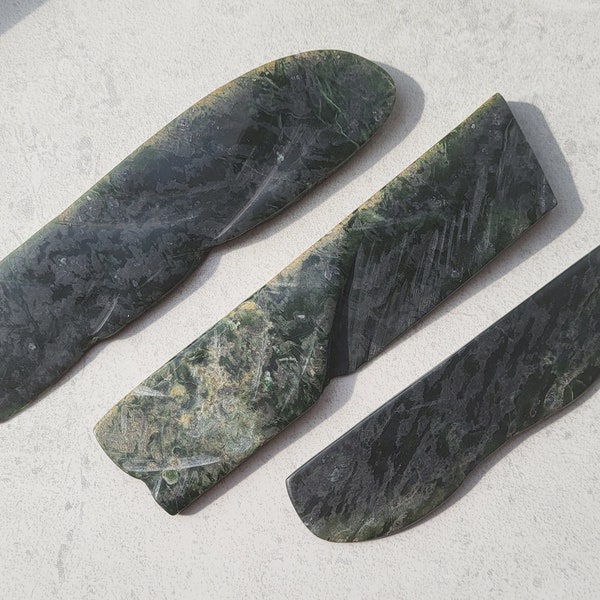 Dark Green Nephrite Jade Thin Slabs, 100% Canadian Natural Real Rock, Semi Polished, Decor, Rough Cut, Raw Gemstone Mineral, Jewelry Making