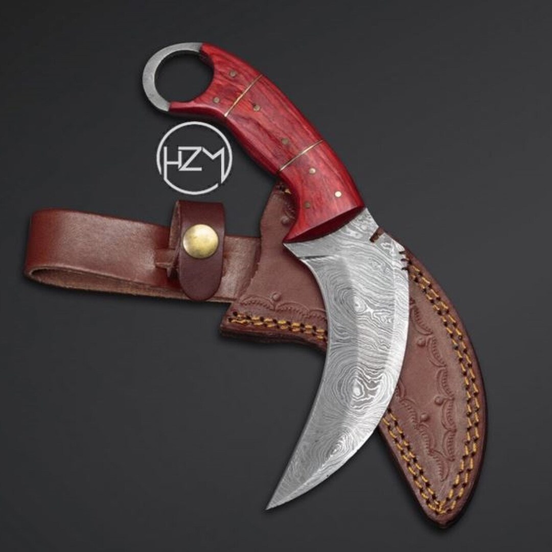 Unique Hand Engraved Karambit Knife Handmade Damascus Steel