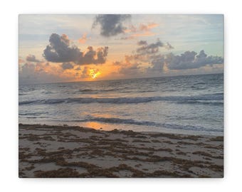 Sunrise Beach Scene Canvas, Florida Beach Sunrise decor, Stretched Matte Wall Art, Beach House Decor, Coastal Decor