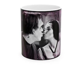 Vintage Black and White Munsters Kiss Mug | Retro Halloween Ceramic Mug , The Munsters Nostalgia