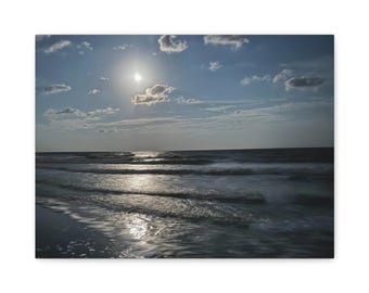 Moonlit Ocean Waves Decor Beach at Night Beach House Decor Charleston Beach