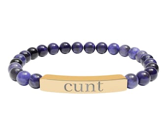 Engraved C-word Bar Bracelet Natural Stone Bead Bracelet, Funny Gift for Her, Gift for Mom, Pride Gift