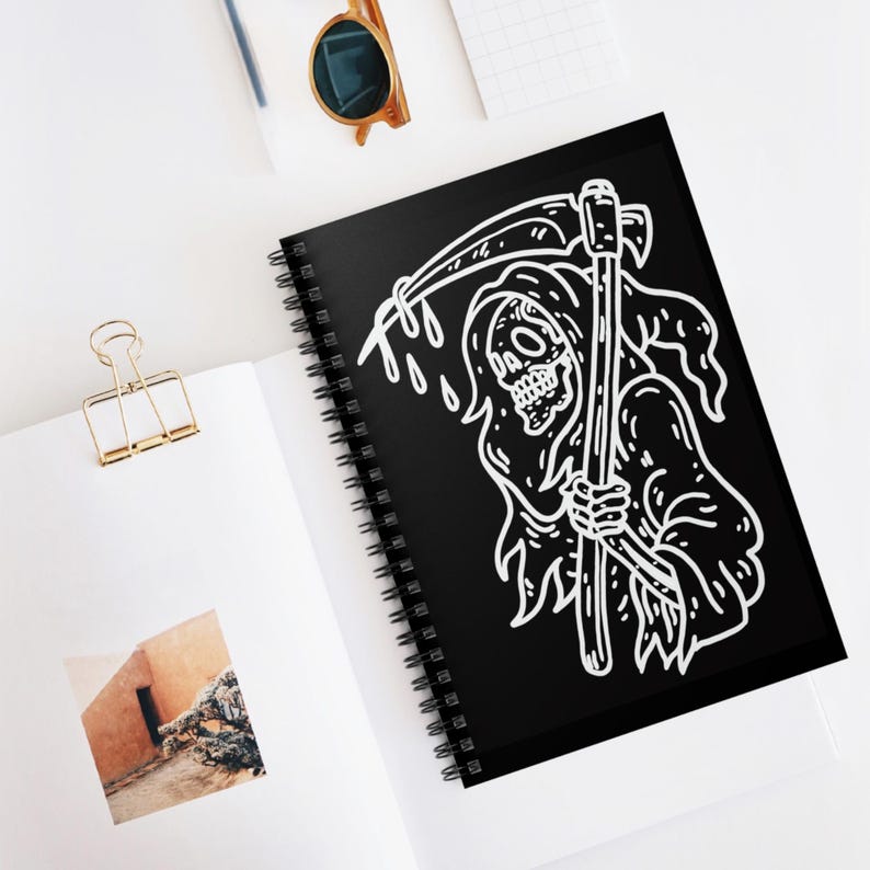 Gothic Spiral Notebook - Skeleton Reaper Design, Ideal for Halloween ...