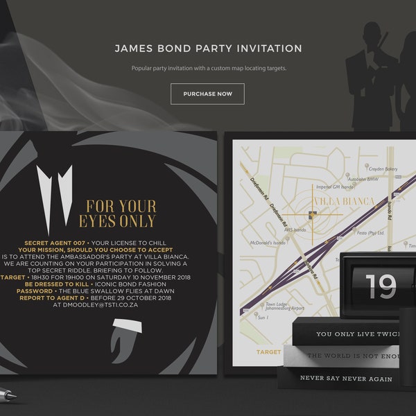 007 James Bond Casino Royale Spy Secret Agent Black Tie Surprise Invitation Editable Bond Tuxedo Black Tie Suit Personalize INSTANT DOWNLOAD