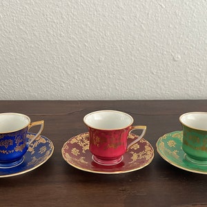 Tricolored Bohemia RGK Czechoslovakia tea cup set with matching saucers