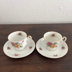 Pink & Yellow Floral Tea Cup and Saucer (set of 2)