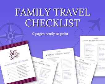 Family Travel Checklist | 9-Page Instant Download and Print Vacation Packing List