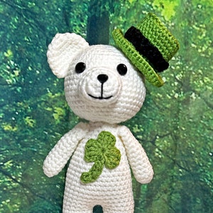 Handmade Crochet St Patrick&#39;s Day Bear: Leprechaun Hat, Shamrock Decor