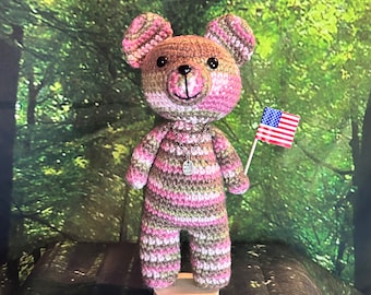 Pink Camo Teddy Bear for Military, Veterans, Hunters Gift, Memorial Day Gift, Handmade Gift, Birthday Gift, Military Care Package