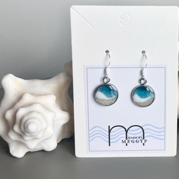 Ocean wave earrings with real sand - beach earrings, Grace Bay Beach, Providenciales, Turks and Caicos, ocean resin earrings