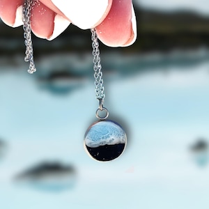 NEW - Iceland blue lagoon necklace with real black sand - black sand necklace, lava, Reykjavik, Iceland, Blue Lagoon, ocean resin necklace