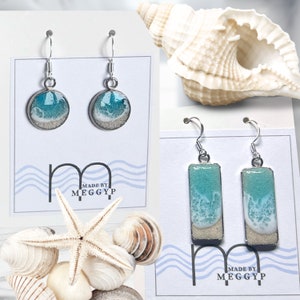 Ocean wave earrings with real sand - beach earrings, Grace Bay Beach, Providenciales, Turks and Caicos, ocean resin earrings
