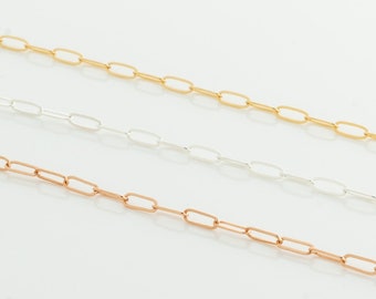 Cadena de clip de papel de 5 mm x 2 mm por pie, eslabones alargados en plata, relleno de oro, relleno de oro rosa, para suministros de joyería permanentes, cadenas a granel