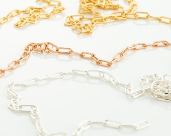 6mm x 3mm Paperclip Chain By Foot in Gold Filled, Sterling Silver, Rose Gold Filled, Elongated Flat Cable, Chain Supplies Permanent Jewelry