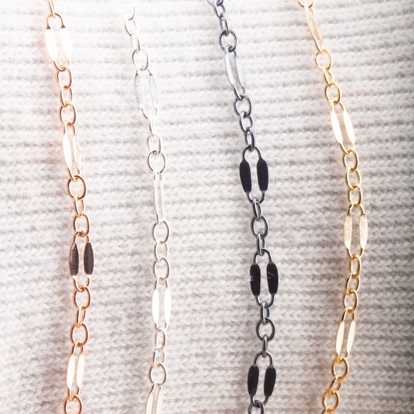 2.5mm x 1mm Lace Chain By Foot in Sterling Silver, Black Silver, Gold Filled, Rose Gold Filled, Permanent Jewelry, Necklace, Bracelet